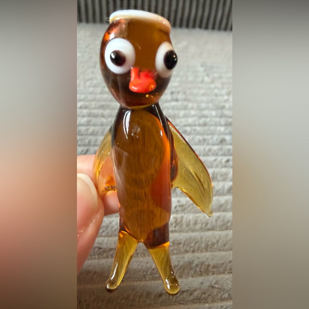 Vintage Amber Art Glass Miniature Penguin Figurine Decor